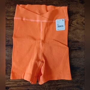 Vibrant Orange Ribbed Shorts